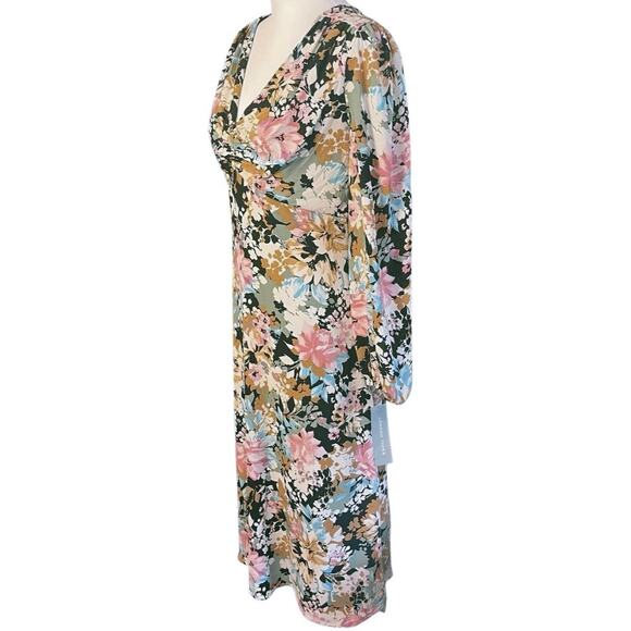 London Times 12 Floral Empire Waist Midi Dress Boho Cottagecore Garden Party - Picture 5 of 11